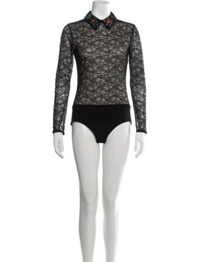 Pre-owned Alice And Olivia Nylon Lace Pattern Bodysuit In Black