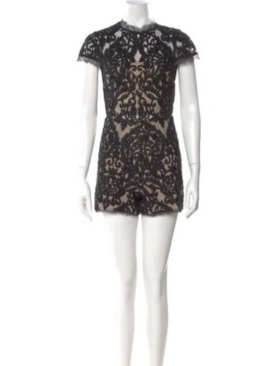 Pre-owned Alice And Olivia Nylon Lace Pattern Romper In Black