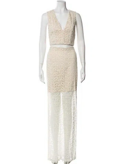 Pre-owned Alice And Olivia Nylon Lace Pattern Skirt Set In Neutral
