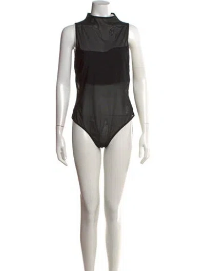Pre-owned Alice And Olivia Nylon Mock Neck Bodysuit In Black