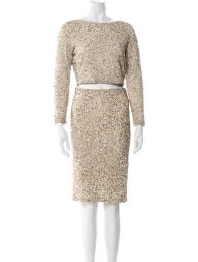 Pre-owned Alice And Olivia Nylon Sequin Embellishments Skirt Set In Neutral