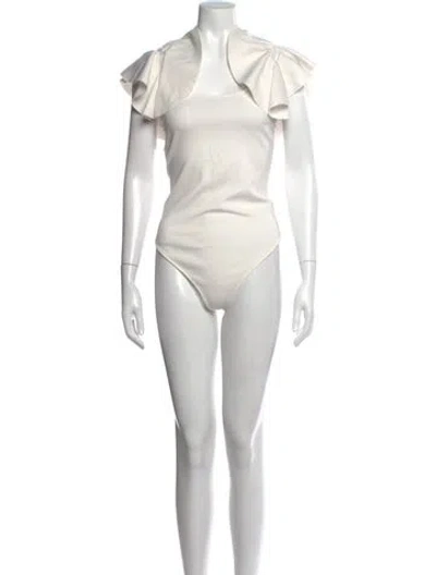 Pre-owned Alice And Olivia Nylon Square Neckline Bodysuit In White