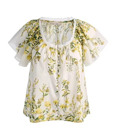 Alice And Olivia Odette Flutter Sleeve Blouse In Multi
