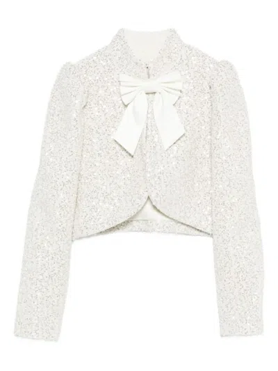 Alice And Olivia Off White Embellished Blazer In Gray