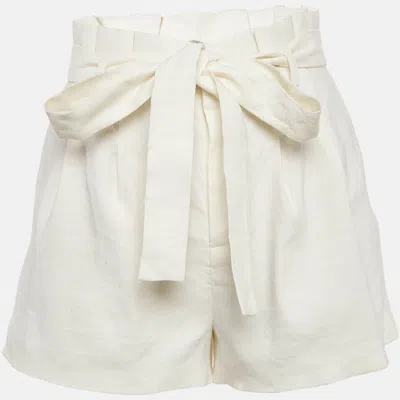 Pre-owned Alice And Olivia Off White Linen Blend Pleated Shorts S