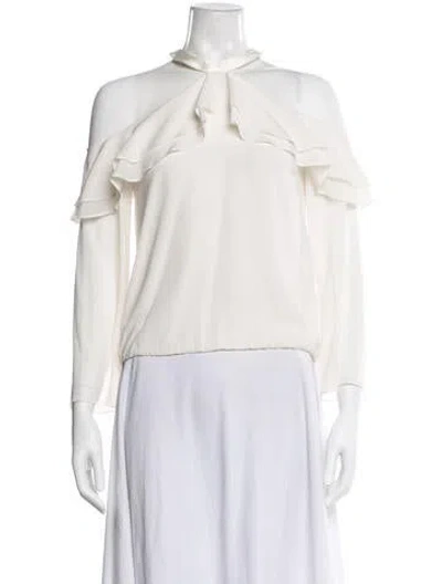 Pre-owned Alice And Olivia Off-the-shoulder Long Sleeve Blouse In White