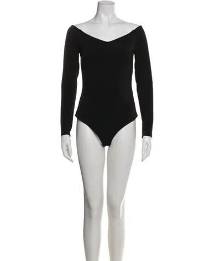 Pre-owned Alice And Olivia Off-the-shoulder Long Sleeve Bodysuit In Black