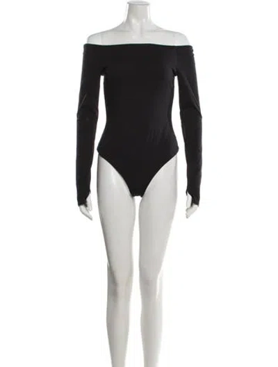 Pre-owned Alice And Olivia Off-the-shoulder Long Sleeve Bodysuit In Black