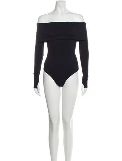 Pre-owned Alice And Olivia Off-the-shoulder Long Sleeve Bodysuit In Blue