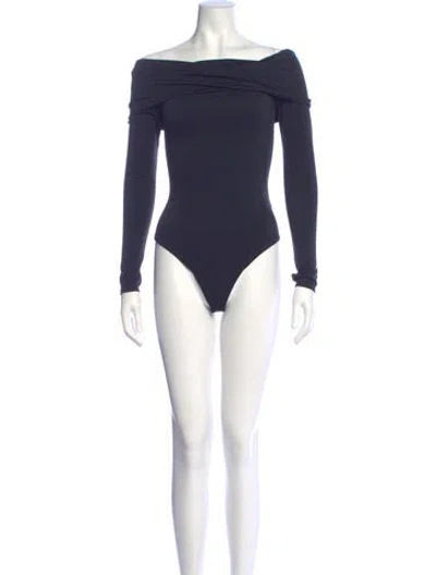 Pre-owned Alice And Olivia Off-the-shoulder Long Sleeve Bodysuit In Blue