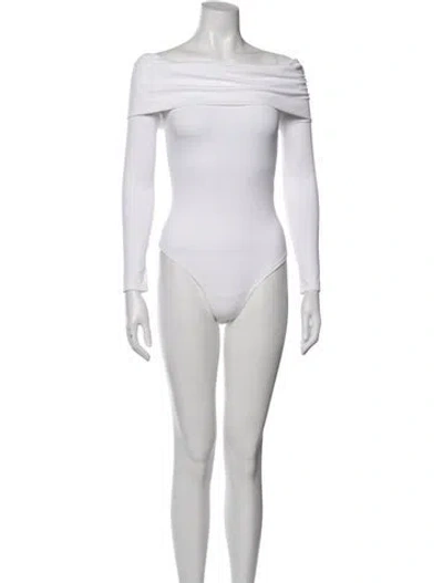 Pre-owned Alice And Olivia Off-the-shoulder Long Sleeve Bodysuit In Neutral