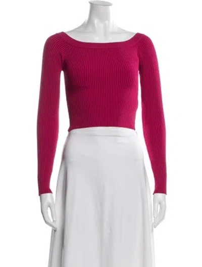 Pre-owned Alice And Olivia Off-the-shoulder Long Sleeve Crop Top In Red