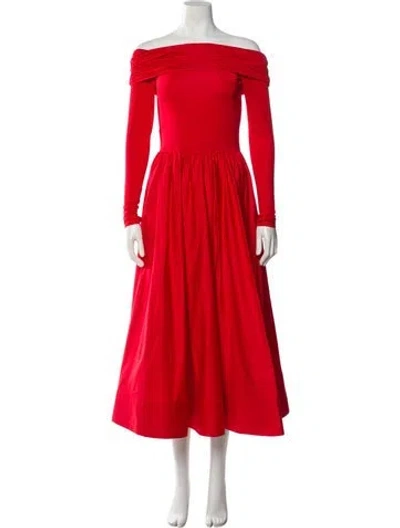 Pre-owned Alice And Olivia Off-the-shoulder Midi Length Dress In Red