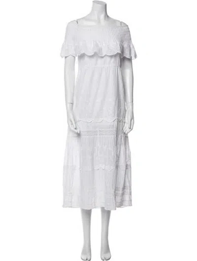 Pre-owned Alice And Olivia Off-the-shoulder Midi Length Dress In White