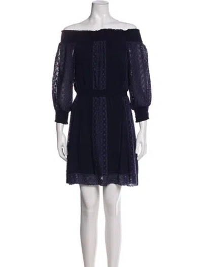 Pre-owned Alice And Olivia Off-the-shoulder Mini Dress In Blue