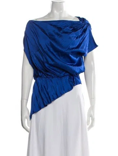 Pre-owned Alice And Olivia Off-the-shoulder Short Sleeve Blouse W/ Tags In Blue