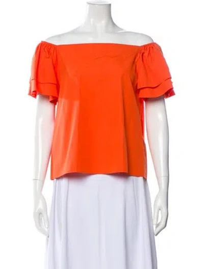 Pre-owned Alice And Olivia Off-the-shoulder Short Sleeve Blouse W/ Tags In Orange