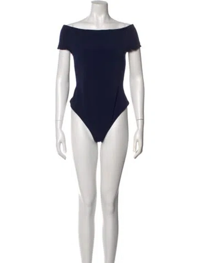 Pre-owned Alice And Olivia Off-the-shoulder Short Sleeve Bodysuit W/ Tags In Blue