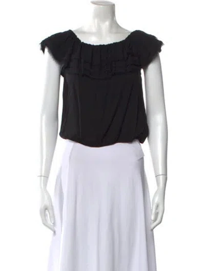 Pre-owned Alice And Olivia Off-the-shoulder Short Sleeve Top In Black