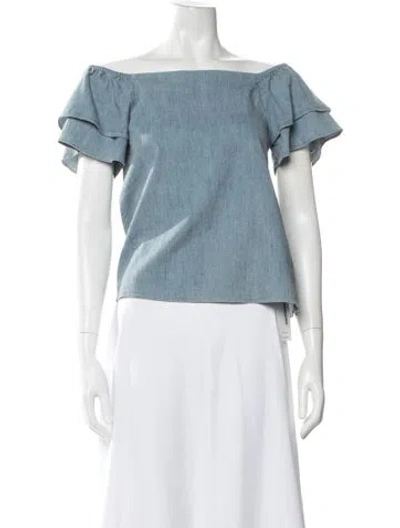 Pre-owned Alice And Olivia Off-the-shoulder Short Sleeve Top In Blue