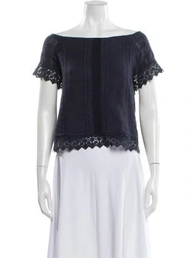 Pre-owned Alice And Olivia Off-the-shoulder Short Sleeve Top In Blue