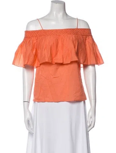 Pre-owned Alice And Olivia Off-the-shoulder Short Sleeve Top In Orange