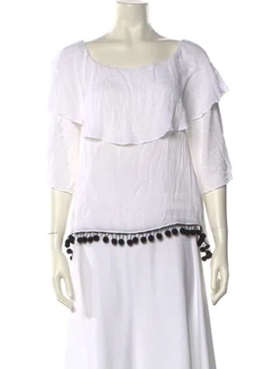 Pre-owned Alice And Olivia Off-the-shoulder Three-quarter Sleeve Blouse W/ Tags In White