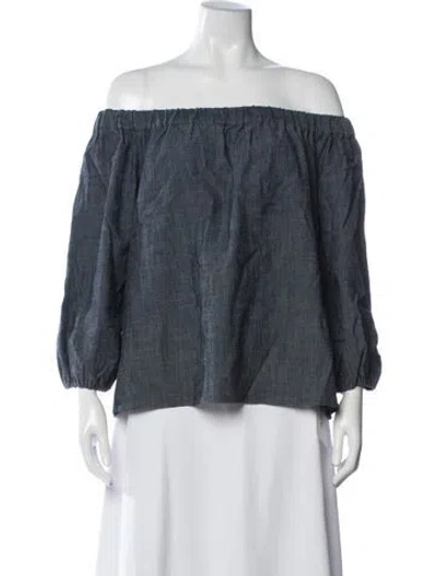 Pre-owned Alice And Olivia Off-the-shoulder Three-quarter Sleeve Top In Blue