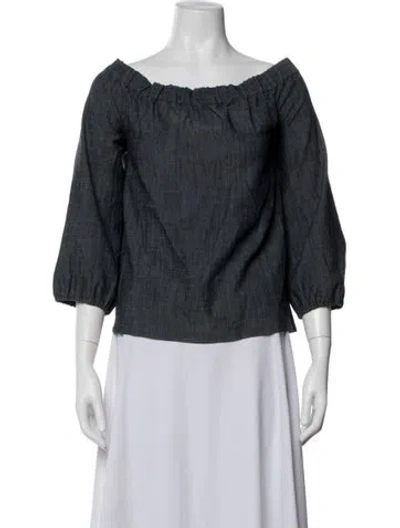 Pre-owned Alice And Olivia Off-the-shoulder Three-quarter Sleeve Top In Blue