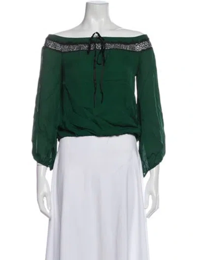 Pre-owned Alice And Olivia Off-the-shoulder Three-quarter Sleeve Top In Green