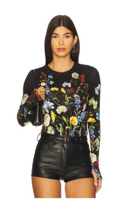 Alice And Olivia Olea Crew Neck Bodysuit In Multi