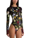 Alice And Olivia Olea Long Sleeve Bodysuit In Black