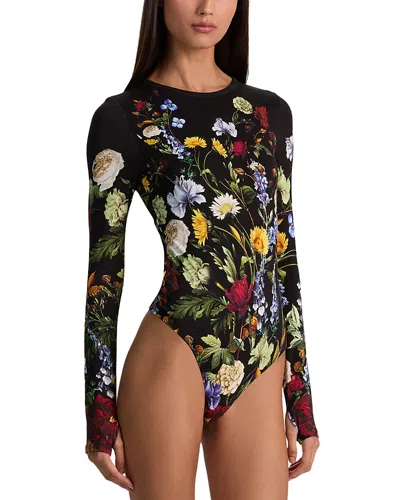 ALICE AND OLIVIA ALICE AND OLIVIA OLEA LONG SLEEVE CREWNECK FLORAL BODYSUIT
