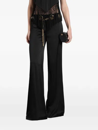 Alice And Olivia Olivia Chain-link Eyelet-embellished Palazzo Pants In Black