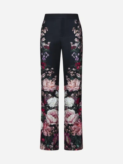 Alice And Olivia Olivia Floral-print Flared Trousers In After Midnight