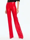 Alice And Olivia Vegan Leather Bootcut Pant In Perfect Ruby In Bright Ruby
