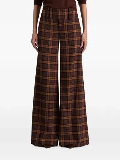 Alice And Olivia Olivia Low Rise Wide Leg Flare Pants In Brown