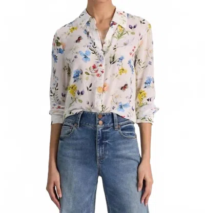 Alice And Olivia Olivia Willa Silk Blouse In Twisting Vines Off White In Multi