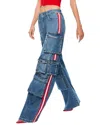Alice And Olivia Olympia Mid-rise Baggy Cargo Jeans With Side Stripes In Blue