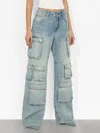 Alice And Olivia Olympia Cargo Jean In Sierra Vintage Blue