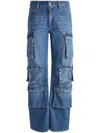 Alice And Olivia Olympia Mid-rise Baggy Cargo Jeans With Side Stripes In Blue