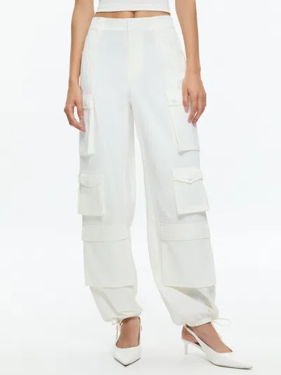 Alice And Olivia Olympia High Rise Ankle Tie Cargo Pants In Off White