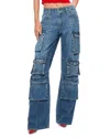 Alice And Olivia Olympia Mid-rise Baggy Cargo Jeans With Side Stripes In Blue Denim