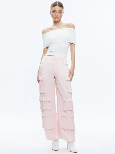Alice And Olivia Olympia Mid Rise Baggy Cargo Pants In Pink Lace