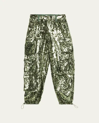 Alice And Olivia Olympia Mr Sequin Baggy Cargo Pants Dark Olive In Green