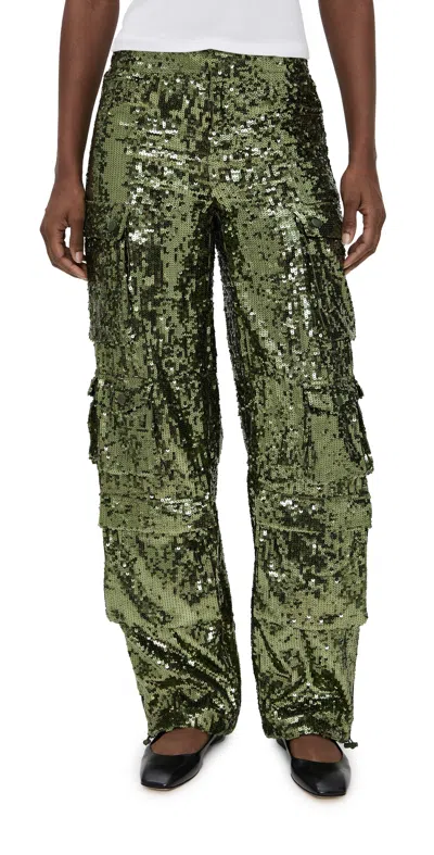 Alice And Olivia Olympia Mr Sequin Baggy Cargo Pants Dark Olive In Green