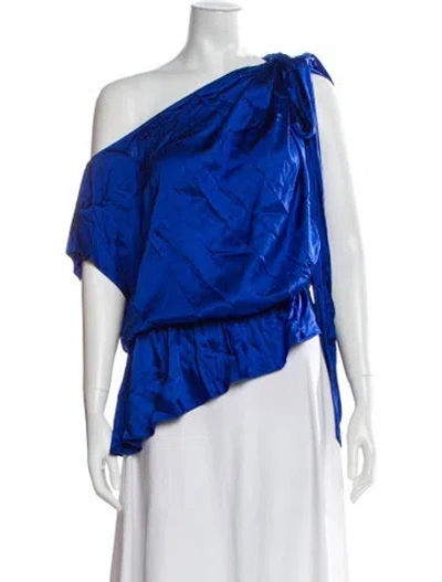 Pre-owned Alice And Olivia One-shoulder Short Sleeve Blouse In Blue