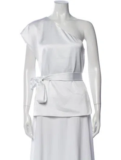 Pre-owned Alice And Olivia One-shoulder Short Sleeve Blouse In White