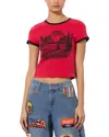 Alice And Olivia Onie Baby Ringer T-shirt In Red