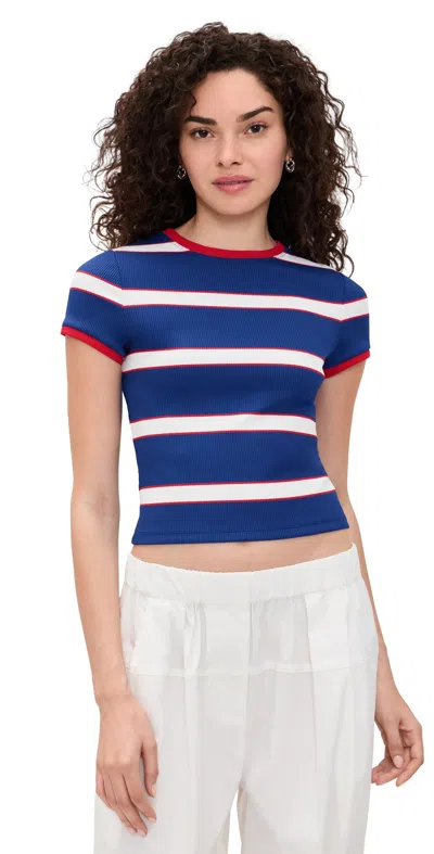 Alice And Olivia Onie Baby Ringer Tee Glamour Stripe Twilight Blue